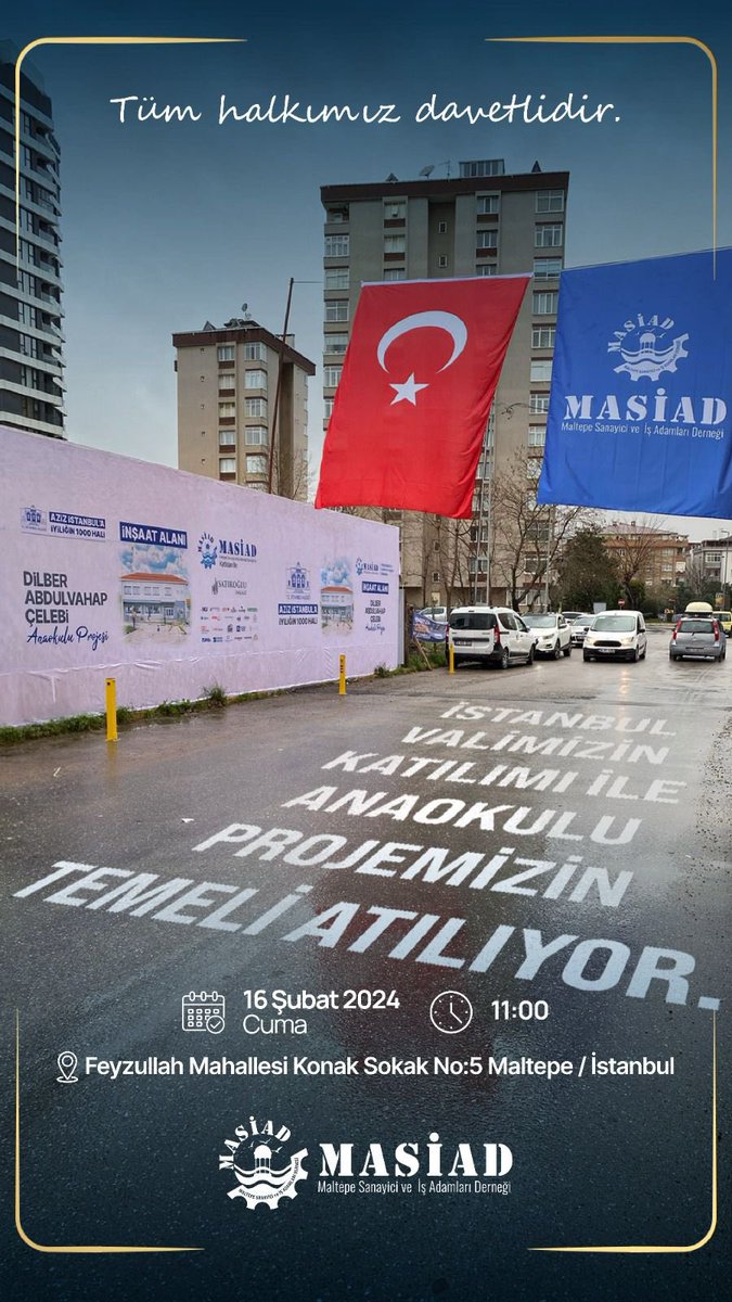 İSTANBUL VALİMİZİN KATILIMI ile ANAOKULU PROJEMİZİN TEMELİ ATILIYOR.

Tüm Halkımız Davetlidir. #istanbulvaliliği #maltepekaymakamlığı #masiad #masiadmaltepe #maltepeanaokulu #muhammetçavuşoğlu #temelatma