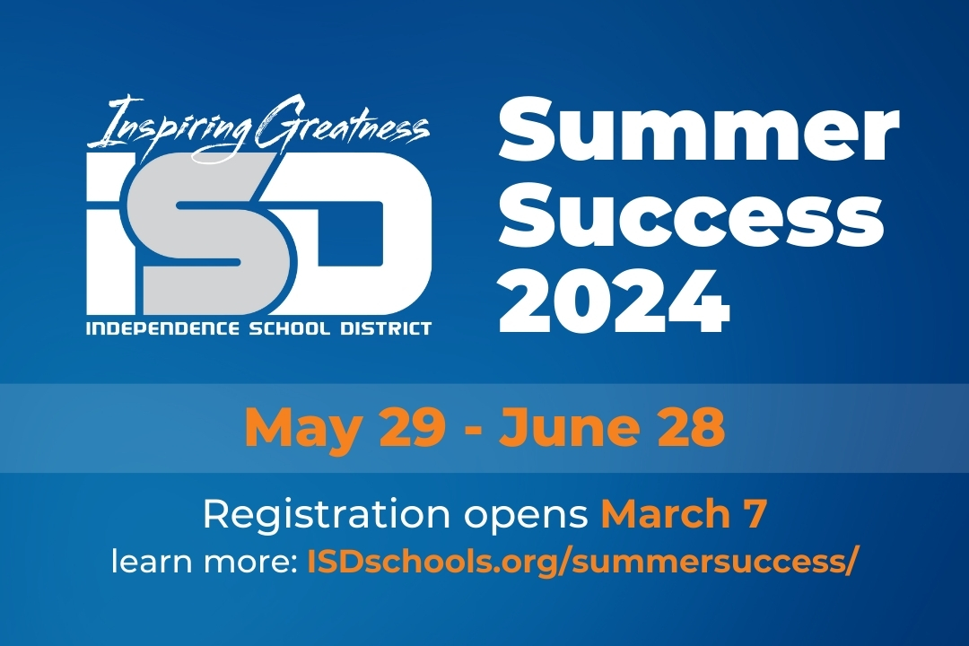 ISDSchools's tweet photo. Summer Success is May 29 - June 28! Registration opens March 7.
☀️ Open to all ISD K-12 students.
☀️ Free breakfast and lunch are provided.
☀️ Transportation is available to eligible students (registration required). Visit https://t.co/uVxt5YG0lQ
Hope to see you there! #ISDstrong https://t.co/c90ccupiaB