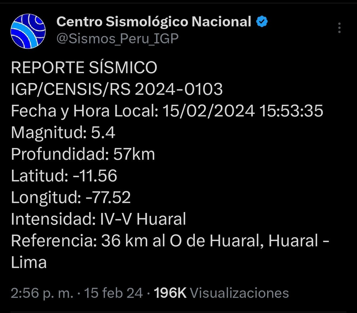 Justo como advertí el día de ayer ha temblado la zona central de #Peru con un fuerte #Sismo de magnitud 5.4 ampliamente percibido #PronosticoCertero calma y prevención