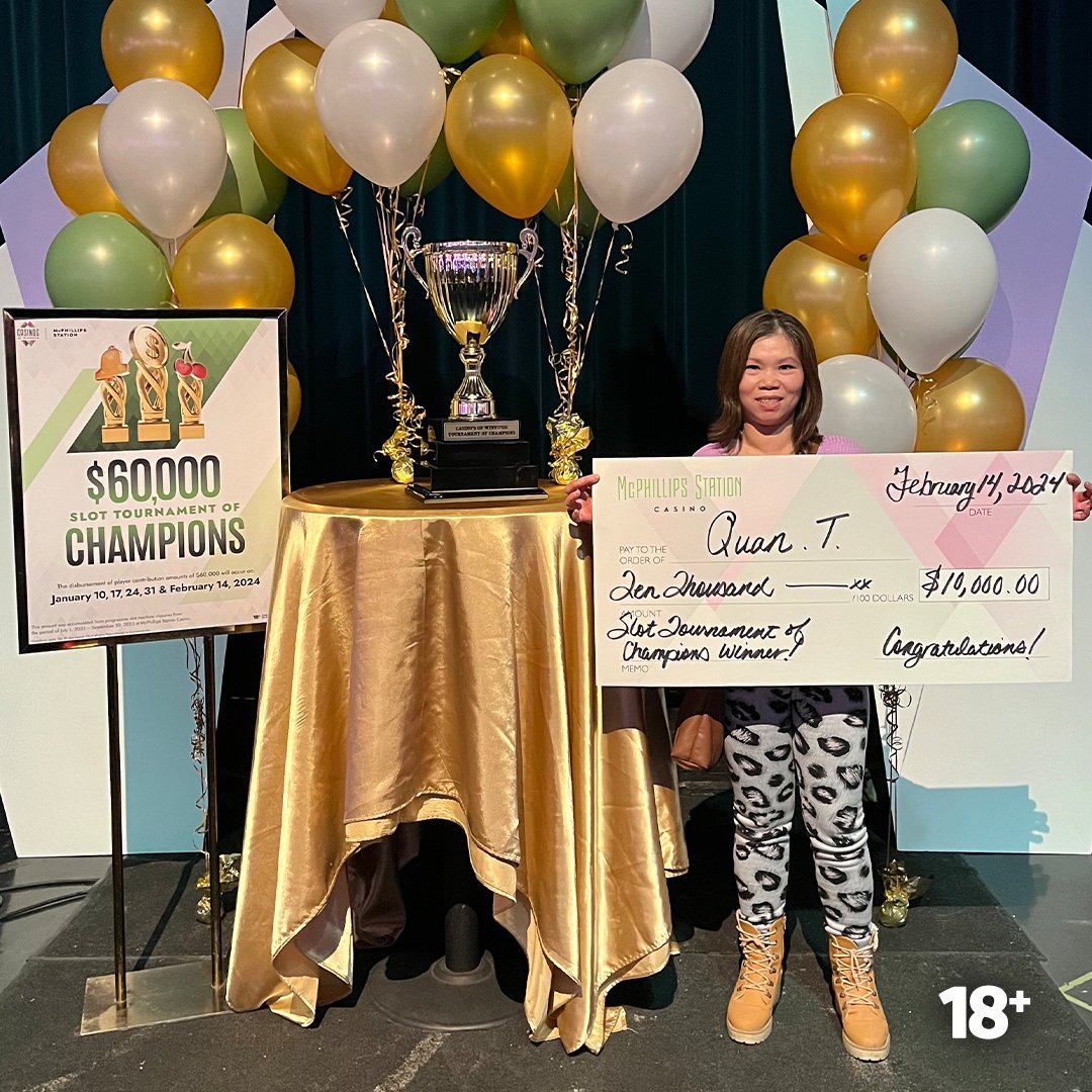Congratulations to our grand prize winner Quan T. who made their way through to the end of our Tournament of Champions at McPhillips Station Casino and walked away with $10,000! 🏆 Thanks to everyone who participated!

18+ Enjoy Responsibly