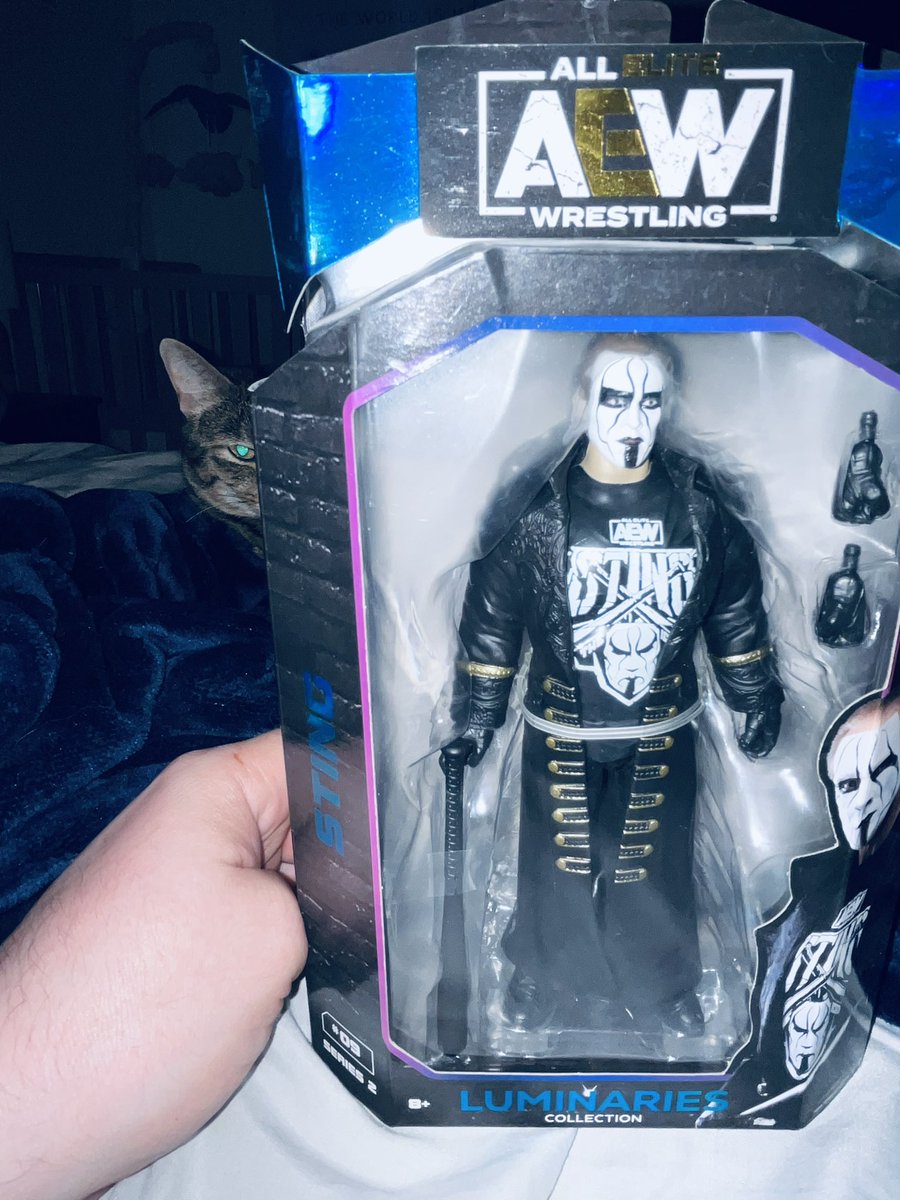 timvfalsefinish's tweet photo. In honor of The Icon @Sting ,
If I get to 1,111 followers by #AEWRevolution March 3rd, I will give this Sting luminaries action figure to one lucky follower.  { will include another figure if I surpass 1,111 }
•Just have to like, comment a GIF,and repost this. You must be following!

I will cover shipping and handling. 
* no cat included * 

#SquaredCircleHub