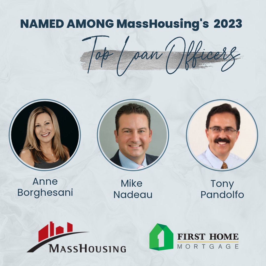 A huge congratulations to Anne Borghesani, Mike Nadeau, and Tony Pandolfo for their outstanding achievement! Named among MassHousing's Top Loan Officers, they're raising the standard in lending excellence. #TopLoanOfficers #MassHousing #FirstHomeMortgage