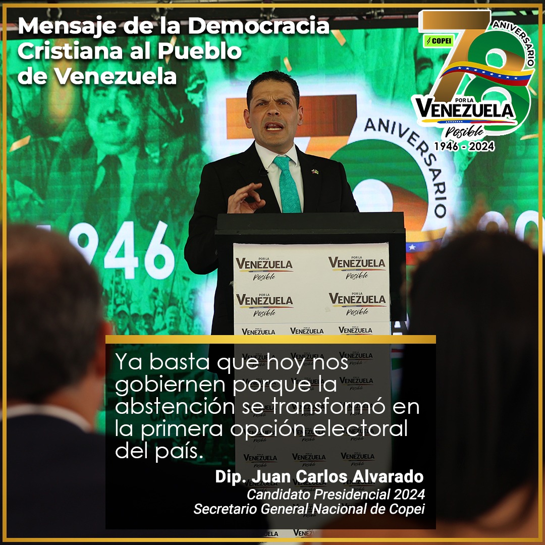 Copei_Partido's tweet photo. Debemos superar la abstención como vía para dirimir los problemas que atraviesa el país. La participación electoral y la defensa de espacios representan la única alternativa para lograr un cambio positivo en Venezuela. https://t.co/f2MX2oDdqz