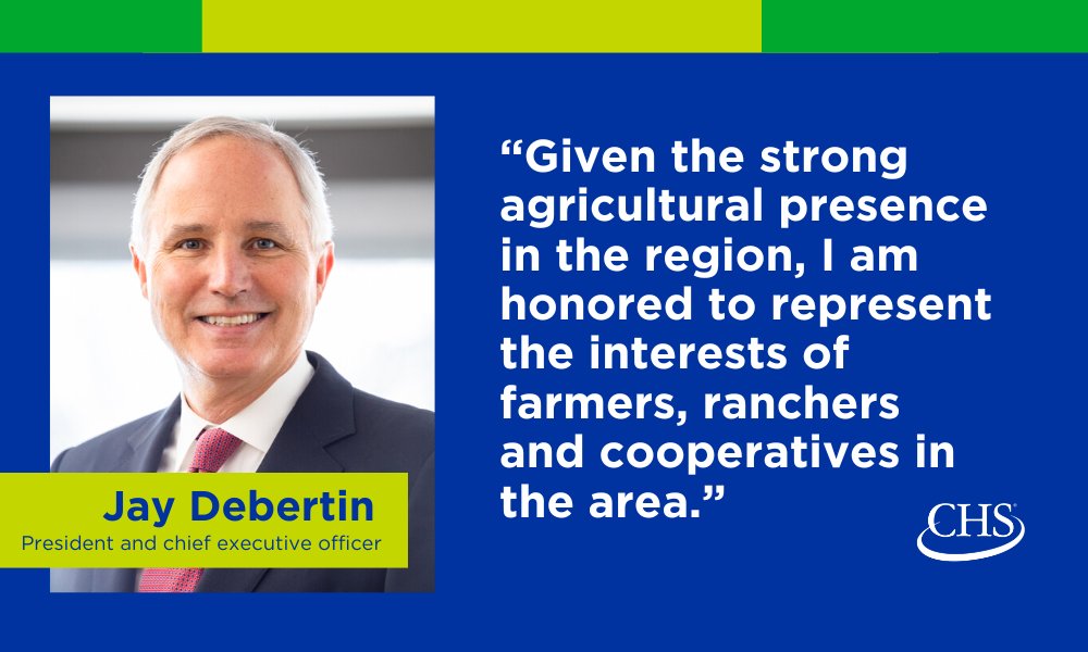 CHS President and CEO Jay Debertin has been appointed to the Federal Reserve Bank of Minneapolis Board of Directors. He is one of nine directors who represent a variety of business sectors. Learn more: bit.ly/47v468Y.