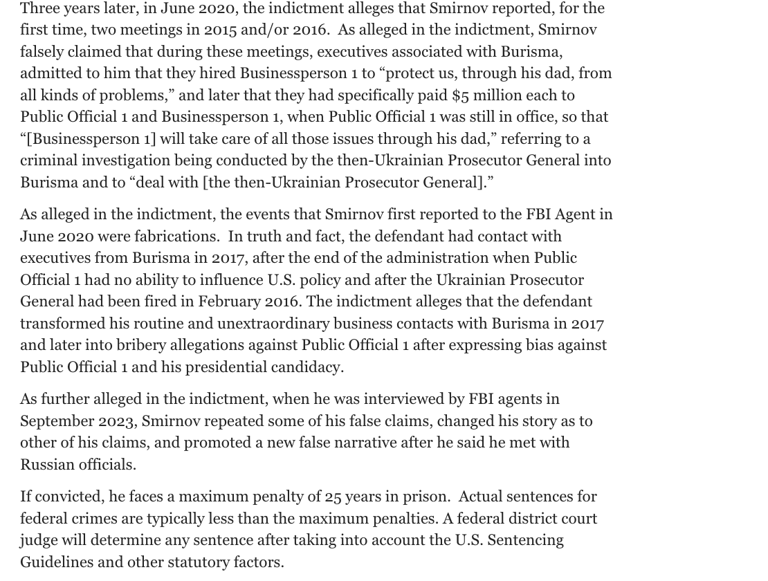 BREAKING: DOJ has charged the informant who provided derogatory informaton about Hunter and Joe Biden with 'false statements' and obstruction.