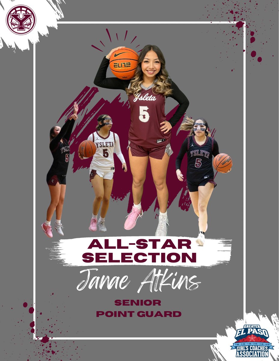Congratulations to our senior captain Janae Atkins for being selected to play in the Greater El Paso Girl's Coaching Association Basketball All-Star Game!Game will be held at Eastwood High School on Monday, March 25th. <a href="/Fchavezeptimes/">Felix Chavez</a> <a href="/GreaterEl/">Greater El Paso Girls Coaches Association</a> <a href="/EPSports915/">Borderland Sports</a> <a href="/Prep1USA/">PREP1</a>