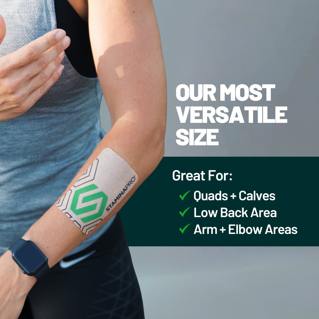 StaminaPro's tweet image. Try our best-seller and most versatile size: our Large Recovery Patch! While perfectly tailored for most areas of the body, they’re especially great for:
🦵 Quads + Calves
🏋️♀️Low Back Area
💪 Arm + Elbow Areas
#STAMINAPRO #patchedup #betterperformance #painrelief…