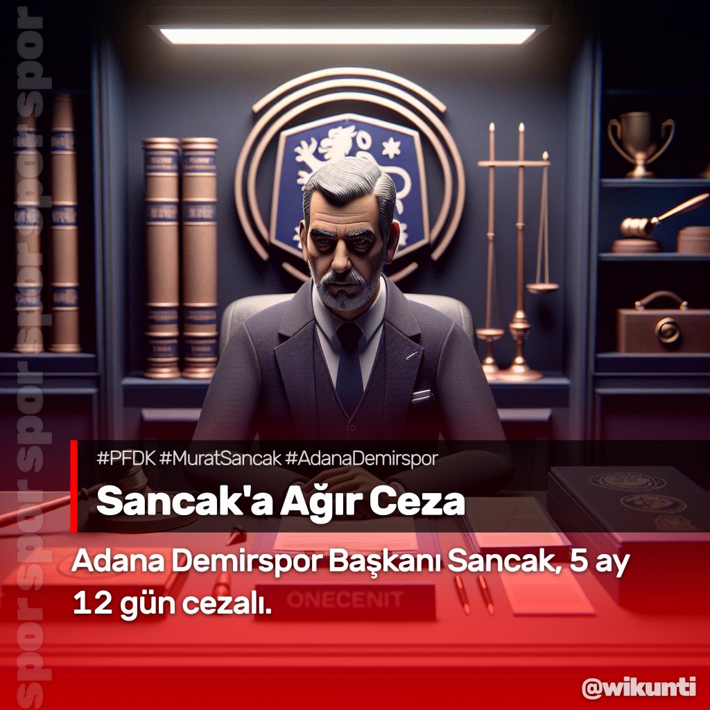 PFDK, Adana Demirspor Başkanı Murat Sancak'a hakemlere hakaret ve diğer suçlarından dolayı 5 ay 12 gün hak mahrumiyeti ve 1 milyon 78 bin lira para cezası verdi. ⚖️⚽️💸

#PFDK #MuratSancak #AdanaDemirspor