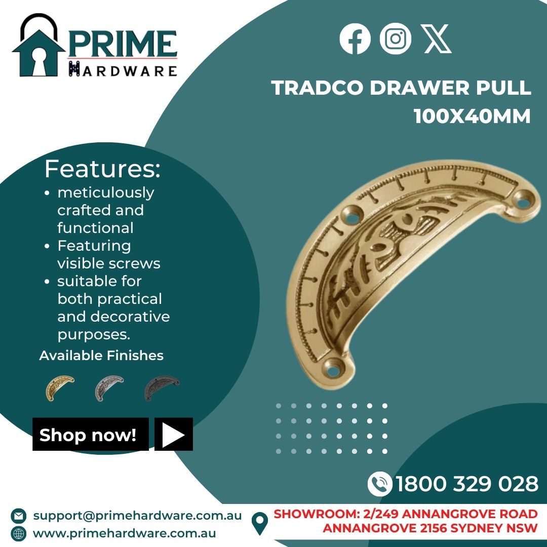 primehardware2's tweet image. Prime Hardware introduces the epitome of sophistication: Tradco Drawer Pull 100x40mm. Elevate your furniture with timeless design and impeccable craftsmanship. 

Shop Now - buff.ly/42A1oOC 

#PrimeHardware #DrawerPull #ElegantCraftsmanship