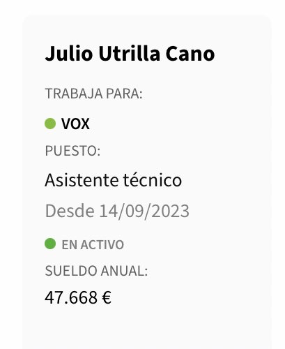 Velherro's tweet photo. 🔴💰💰💰💰💰Sueldos de asesores del Congreso y Senado. Primera vez que se publican con nombres y apellidos. Pongo especial atención en los de @vox_es, pues decían venir a mirar cada € 💰de dinero público como si fuera suyo .   Algunas muestras👇🏼 https://t.co/hKzH3fNaPF https://t.co/2LWGx5f4Sp
