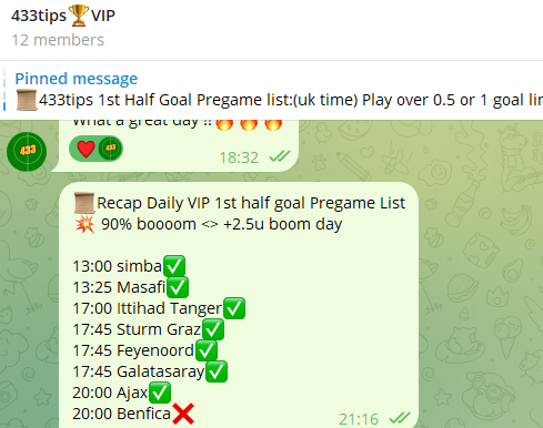 football433tips's tweet image. 📜Recap Daily VIP 1st half goal Pregame List  
💥 90% boooom &amp;lt;&amp;gt; +2.5u boom day   

Interested in #pregame #inplay #valuepick
 
Dm us 👉