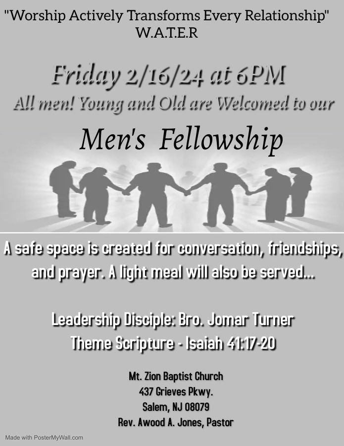 abrahammtzion's tweet photo. PTL!  Join us this Friday for our Mens Fellowship, Faith &amp; Food  @ Mt. Zion Baptist Church Salem. https://t.co/7aV77ck227