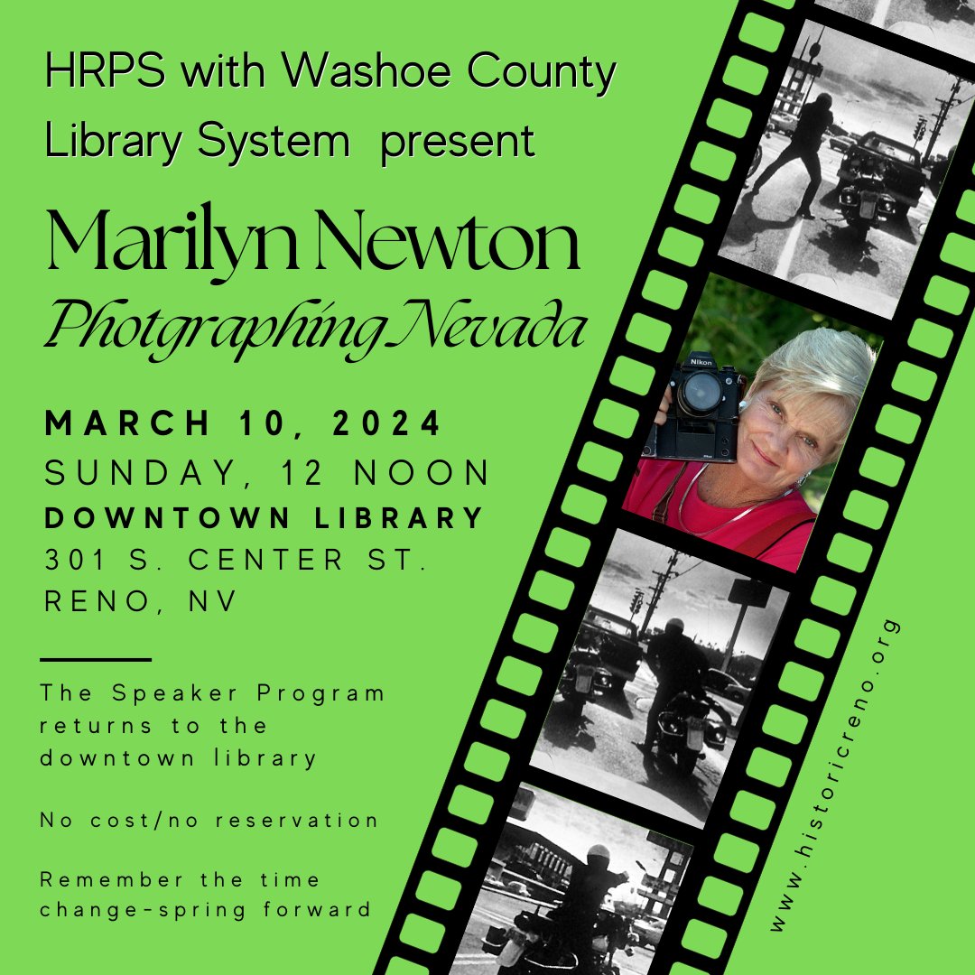 historicrenonv's tweet photo. March Speaker Program is back at the downtown library. Come hear the stories behind the photographs of Marilyn Newton. https://t.co/JHGxitrdAX