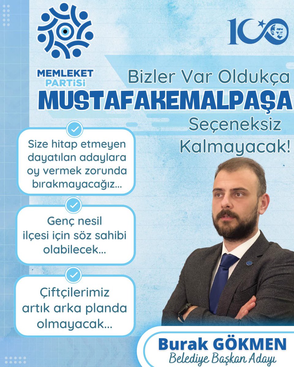 Mustafakemalpaşa Seçeneksiz Kalmayacak!
<a href="/MemleketimParti/">Memleket Partisi</a> 
<a href="/vekilince/">Muharrem İNCE</a> 
#MemleketPartisi 
#Muharremince 
#mustafakemalpaşa