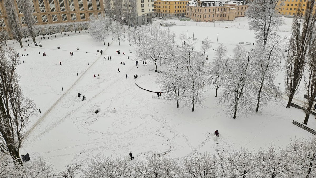 Stockholm, 2 days ago. Preschool kids making snowmen. Tomorrow rain will probably wash away most of the snow @johnvoss7 @mikesarzo @beccaarch @TravisTSC13 @TygrHawk @reddave74 @SteveASquirrell @PaulWal31268048 @KarlchenGerman