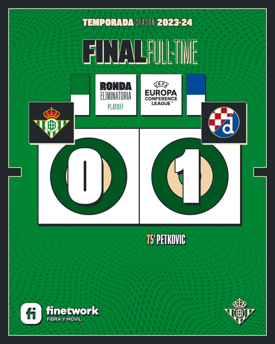 RealBetis's tweet photo. 96’ ⏱⚽️ Final del partido

💚🤍 #RealBetisDinamoZagreb 0-1 🔵⚪

#DíaDeBetis #EuroBetis https://t.co/PhgDof1G2m