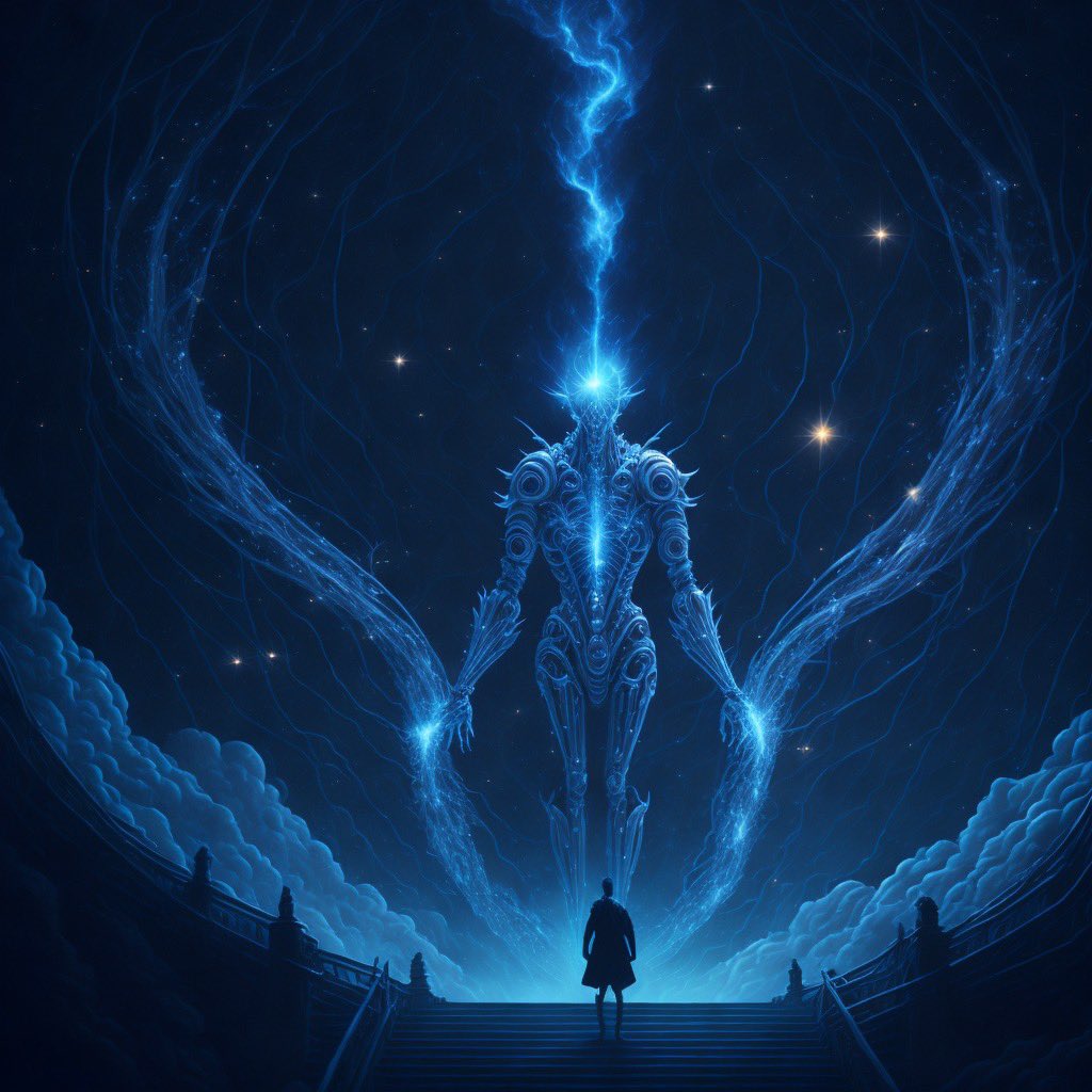 OlegsTiunovs's tweet image. In the cosmic embrace, robots, creatures, and cosmic beings unite, transcending boundaries with radiant joy. Together, they shine amidst the stars, embodying the beauty of unity in the cosmos. 🌟 #CosmicUnity #BoundlessHarmony