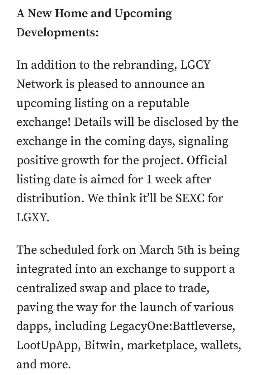 BAPraetorian's tweet photo. Good to see @LGCYNetwork is going to change their ticker from $LGCY into $LGXY, thinks are really heating up! The @LGCY_LEGION is around for some time already, waiting for this moment, the launch of a perfect ecosystem fueled by $USDL. $LXBV $LOOT $CIFI @LegacyOneBV @LootUpApp https://t.co/MbpRq4KbCV