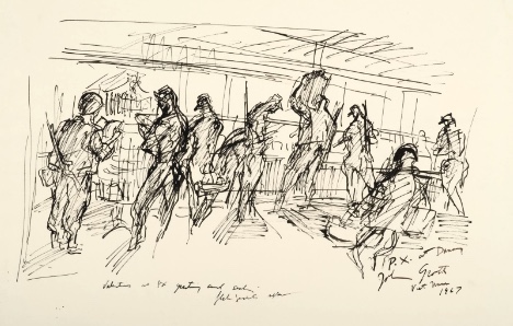 🖼: PX at Da Nang by John Groth (1908-1988) Pen and ink on paper, 1967 Marines purchase valentines at the Da Nang PX, February 1967. Mr. Groth was serving as a civilian combat artist for the Marine Corps at the time he made this drawing.