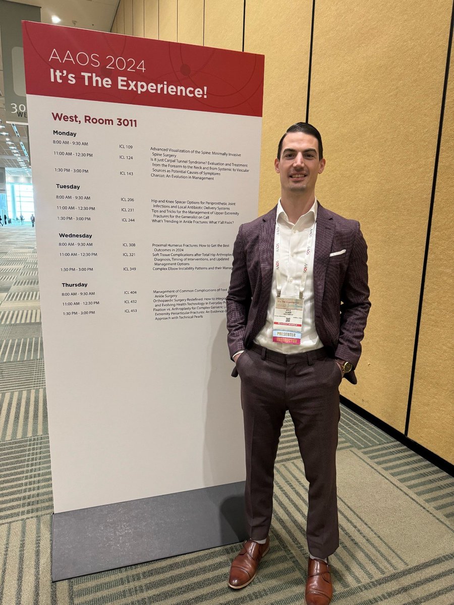 .@KyleKunzeMD, orthopaedic surgery resident at HSS, presented “Orthopaedic Surgery Redefined: How to Integrate Current and Evolving Health Technology In Everyday Practice” at a today session at the American Academy of Orthopaedic Surgeons (@AAOS1) Annual Meeting. #AAOS2024