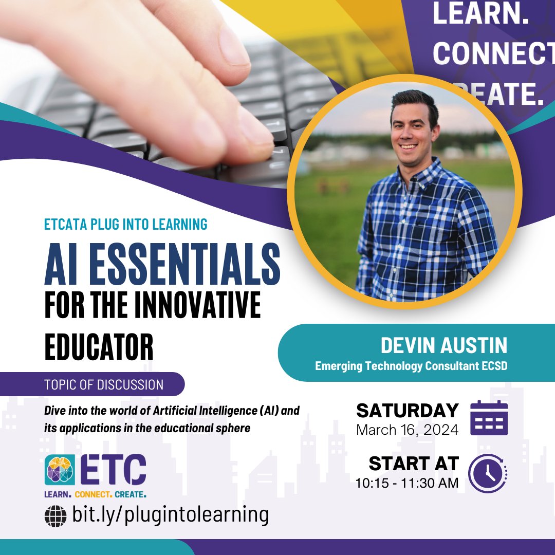 🌟 Meet Devin Austin at 'Plug Into Learning'! As an EdTech consultant, he will be guiding his workshop on AI in education. Learn how AI tools can innovate teaching & personalize learning. 🤖📚

#PlugIntoLearning #EdTech #abed #AIeducation