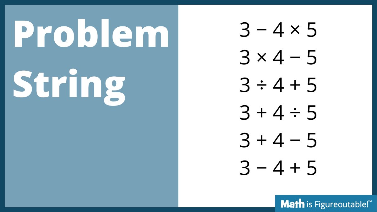pwharris's tweet image. It&apos;s #TryThisThursday

For this #ProblemString, have students put the expressions in a graphing calculator.

Then THEY tell YOU the order of operations based on the answers.

#MathIsFigureOutAble #MathChat #MTBoS #ITeachMath #MathEd