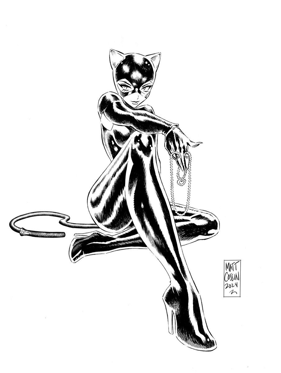 CATWOMAN 
I did the newest iteration/costume.  It's similar to the '92 film's Catwoman, with Michelle Pfeiffer.  
[detail] (11'x17', Inks on bristol)
*SOLD

#CatWoman #Batman #dccomics
#originalcomicart #originalart #comics #manga
