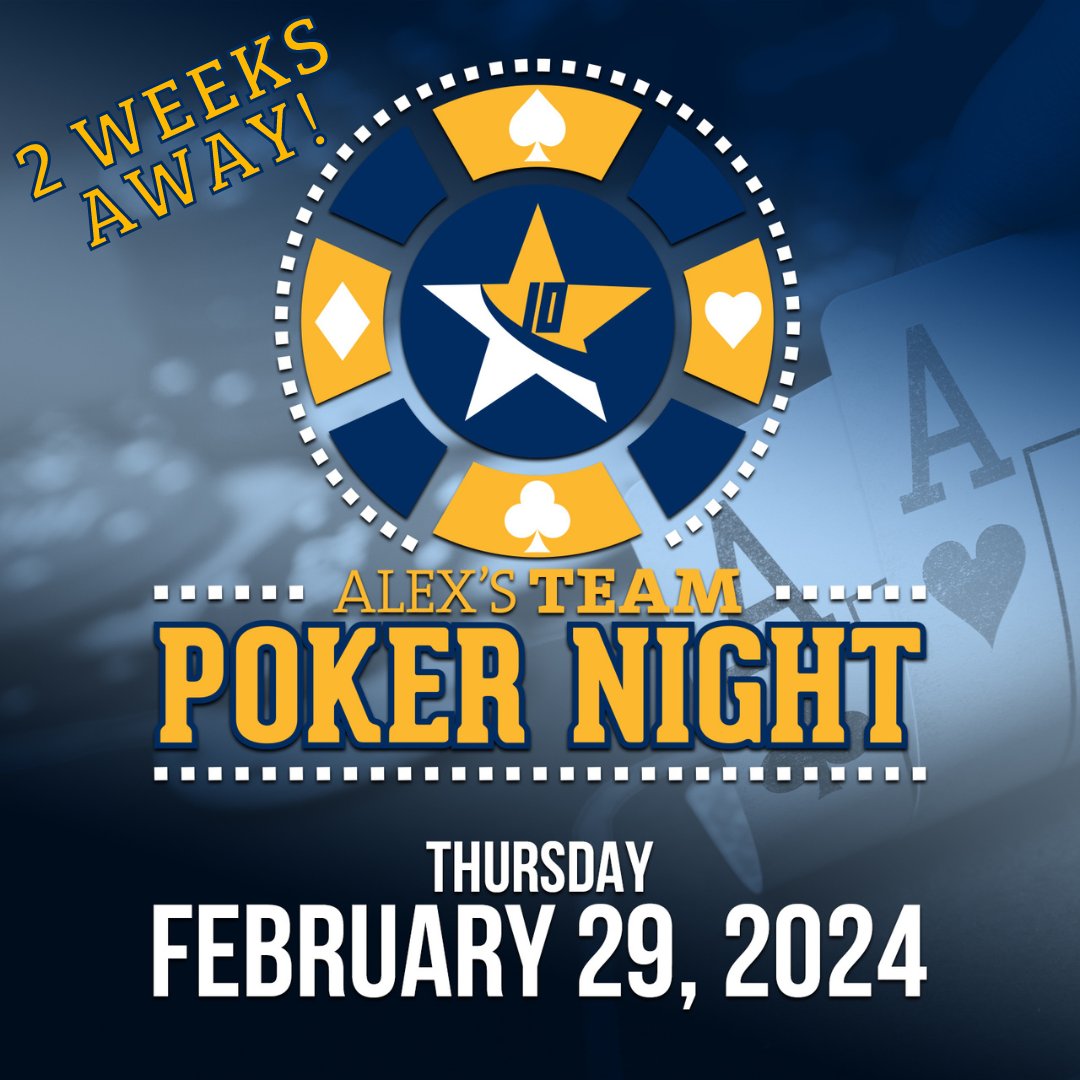 Alexs_Team's tweet photo. Just two weeks away from our first Alex’s Team Poker Night! Don’t forget to get your tournament entry and social tickets using the link below!

https://t.co/zf7DXxjIao

#alexsteam #ATF #poker #pokernight #texasholdem #tournament #play #thursday #boston https://t.co/HZwU8ag618