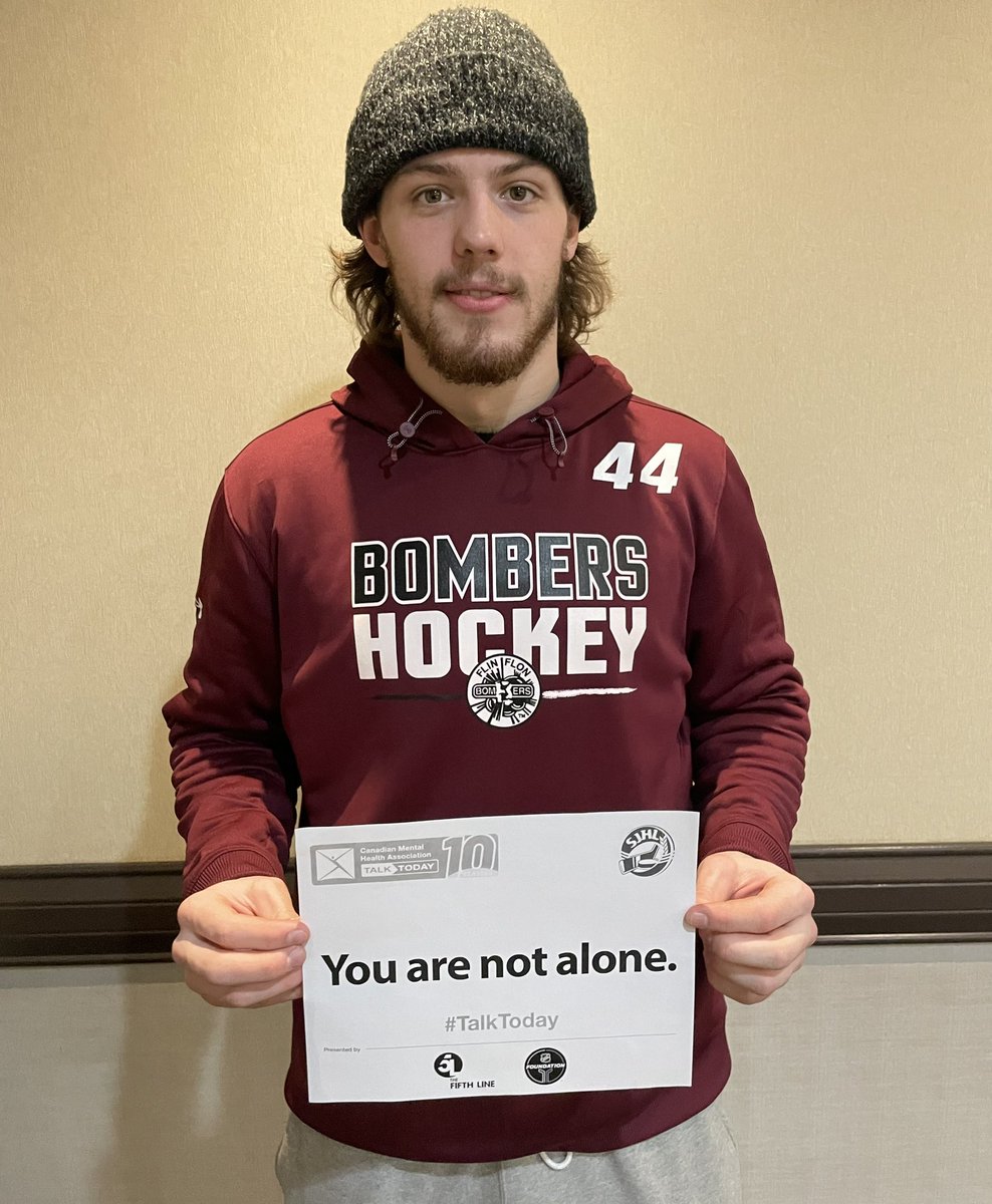 FFBombers's tweet photo. Adam McNutt wants to remind you that…You are not alone. This month, is #TalkToday month. Join us as we work together with the CMHA and CJHL to create more awareness around #mentalhealth in our community.

#SJHL #FlinFlonBombers https://t.co/oa4MXNyKLd