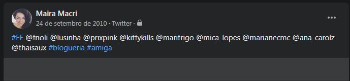 MairaMacri's tweet photo. Olhaaaa, do fundo do baú dos arquivos de 2010! Pena que eu não tenho a foto do encontro... Saudade dessa época! #blogueria #EncontroBlogueiras 
@frioli @lusinha @prixpink @maritrigo_ @mica_lopes @marianecmc @ana_carolz @thaisaux https://t.co/wPxXisVfdq