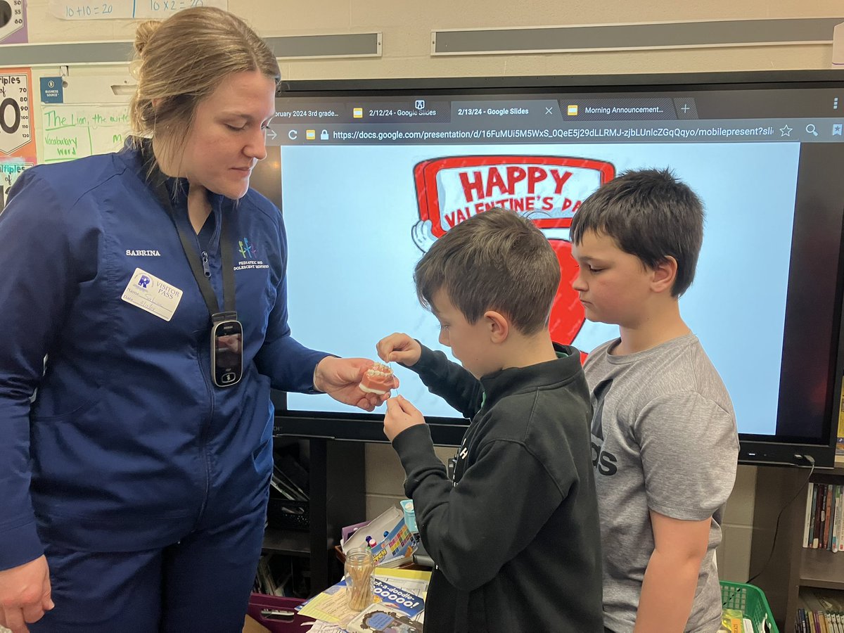 schroyer_amanda's tweet photo. Ms. Cheryl and Ms. Sabrina from Pediatric and Adolescent dentistry payed our third graders a visit and taught them about oral hygiene and why it’s so important to take care of our teeth! 🦷 @Raymond_Elem @MarysvilleEVSD https://t.co/P4lwmgNQsw