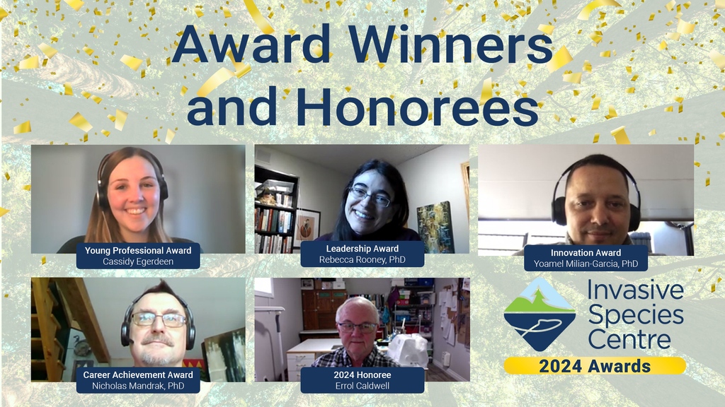 Congratulations to the winners of the 2024 Invasive Species Centre Awards! Thank you for your commitment to protecting land and water in Canada from invasives, &amp; thank you as well to the nominators and to all the nominees for your exceptional work. Now - time to celebrate! 🎉💐