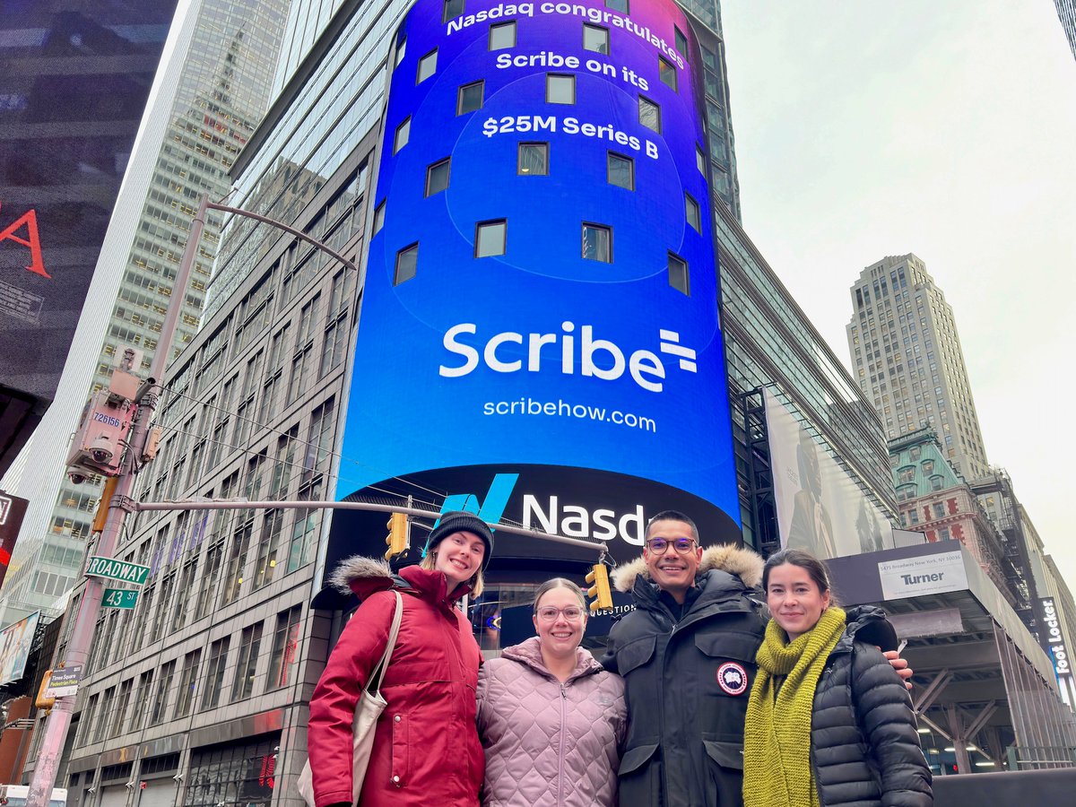 Check it out! We've got a billboard in Times Square for @ScribeHow! Look at how cool my teammates are! Super jealous that I couldn't make it out to celebrate with them — but, exciting times nonetheless!