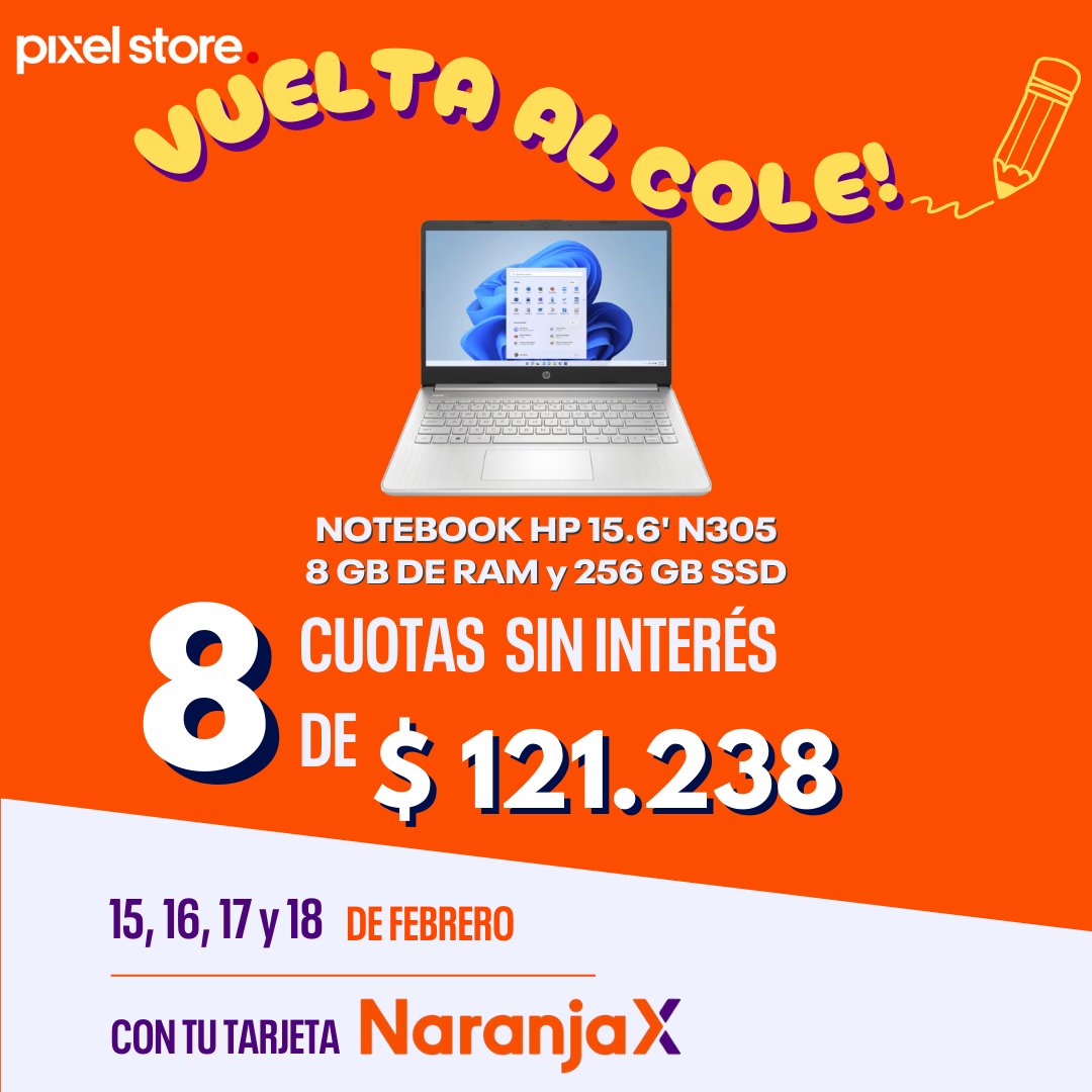 pixelstoreok's tweet photo. #VueltaAlCole en Pixel Store, 5 y 8 cuotas sin interés desde el 15 al 18 de Febrero con tu tarjeta NaranjaX 💳 . No te pierdas estas promos! https://t.co/UpYt4y52TR