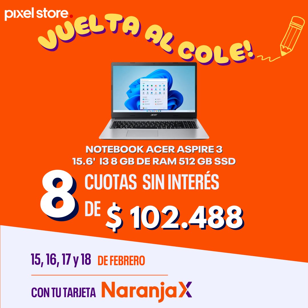 pixelstoreok's tweet photo. #VueltaAlCole en Pixel Store, 5 y 8 cuotas sin interés desde el 15 al 18 de Febrero con tu tarjeta NaranjaX 💳 . No te pierdas estas promos! https://t.co/UpYt4y52TR
