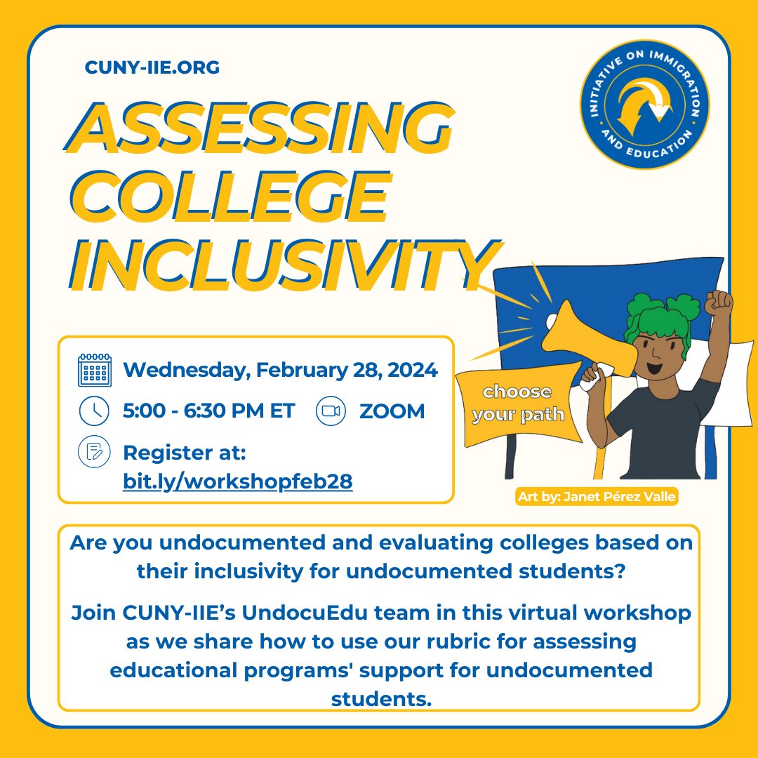 cuny_iie's tweet photo. 🌟 Join our webinar: "Assessing College Inclusivity for Undocumented Students". Navigating college apps in NY? 🎓Don't miss this interactive session where we delve into crucial topics!

Register now: https://t.co/6brBI29OCP

#CollegeInclusivity #UndocumentedStudents #HigherEd https://t.co/55dMvvhJ8l