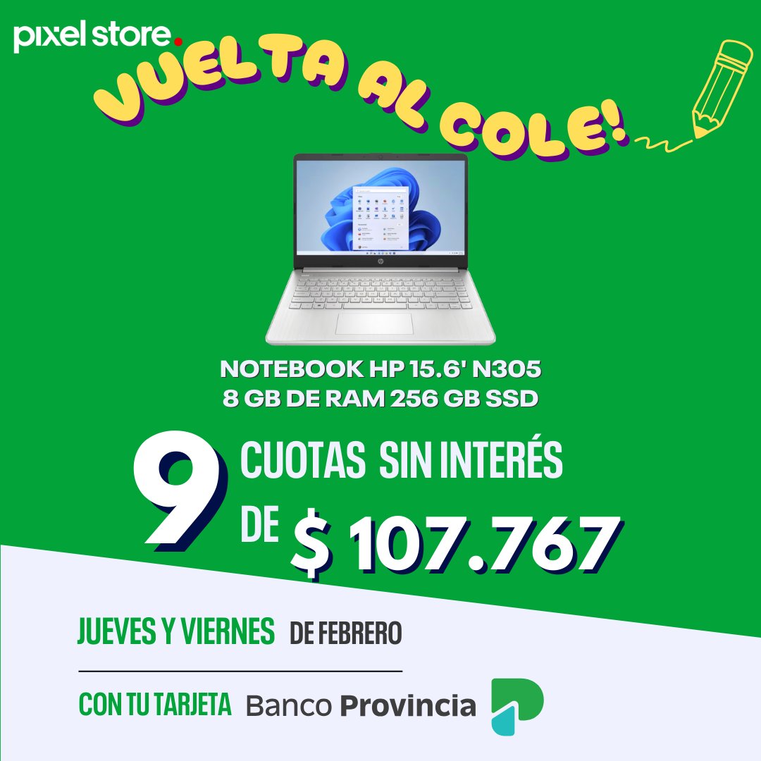 pixelstoreok's tweet photo. 🎁 Aprovechá las promos #VueltaAlCole con tu tarjeta de Banco Provincia 💳  en Pixel Store. 9 cuotas sin interés los Jueves y Viernes de Febrero en productos seleccionados. https://t.co/Qgk94V1BQl