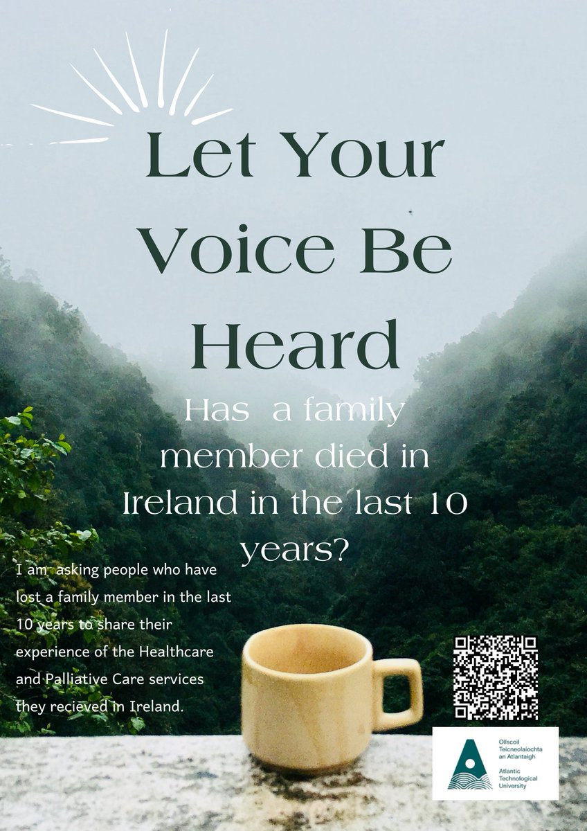 Please share your experience of health care services, as a family member of someone who has died in Ireland of cancer or another chronic illness in the last ten years.  
surveymonkey.com/r/FamilyExperi…
<a href="/AIIHPC/">All Ireland Institute of Hospice & Palliative Care</a> <a href="/palliativeire/">Irish Association for Palliative Care</a> <a href="/k_charnley/">Kim Charnley</a> <a href="/ATU_Mayo/">ATU Mayo</a>