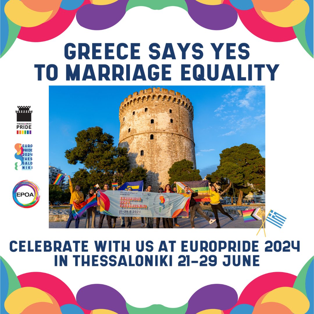 Historic Day for equality as Greece legalises same-sex marriage. A landmark win for human rights that affirms LGBTQ+ couples can now marry.  

'This shows the power of people united against injustice. Love wins again.' - Progress, but still work to do.

#LGBTQ #Europride2024