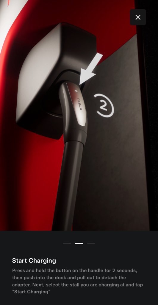 brandenflasch's tweet photo. Magic Dock Superchargers are no longer released via the Tesla app, but rather by pressing the handle button for 2 seconds. Seems to be foreshadowing plug and charge functionality for non-Teslas. https://t.co/gddR6BV3EC