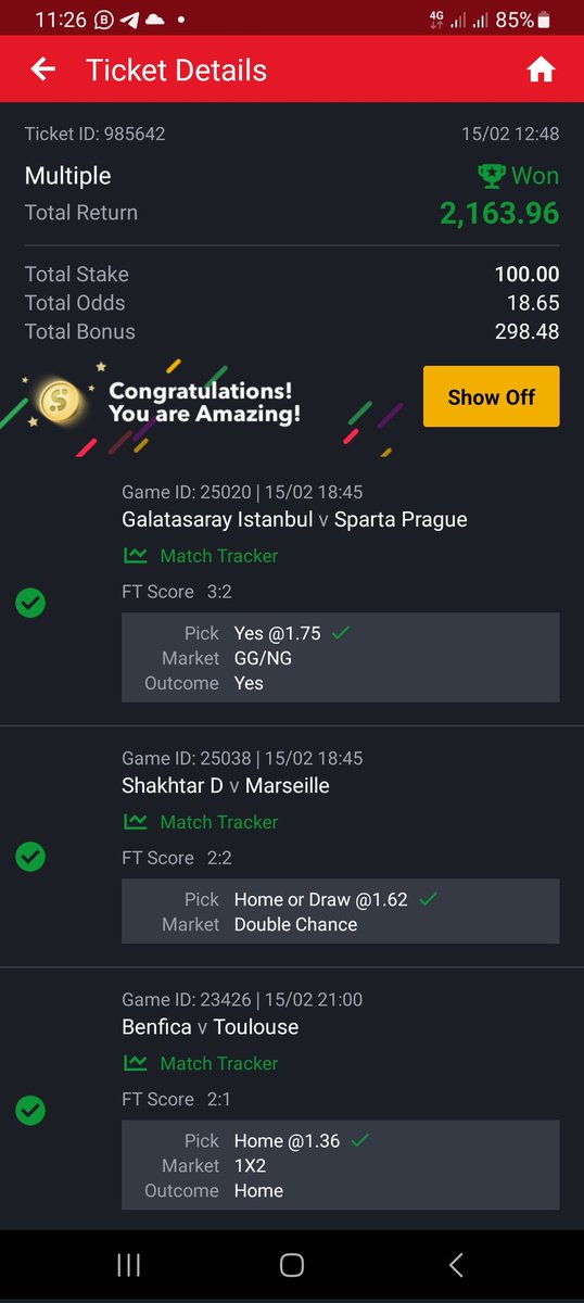 @theroyalbetting Thank u buddy 
I just try my luck and it came through 
On this note I think I should start following u so that I won't missed ur game