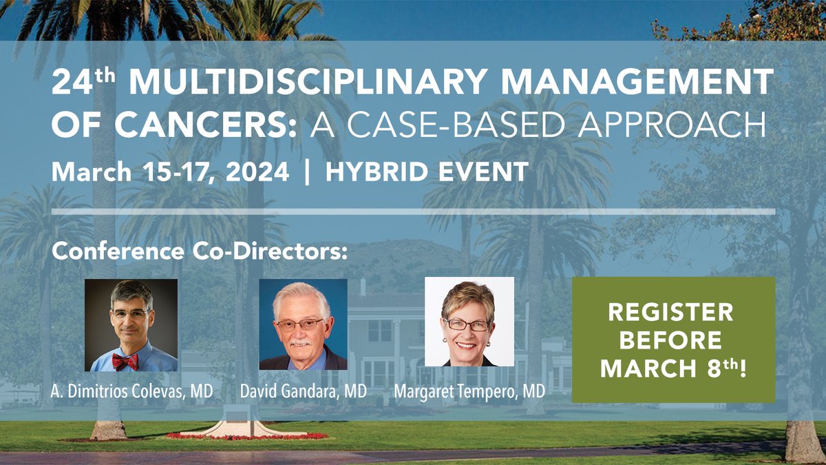 Our 24th Multidisciplinary Management of Cancers meeting is in one month! Join conference co-directors @ADColevasMD, @drgandara, and Margaret Tempero in Napa, CA from March 15-17th. Register before March 8th to avoid rate increases: bit.ly/3SGJEwz #ANCO #MMC2024