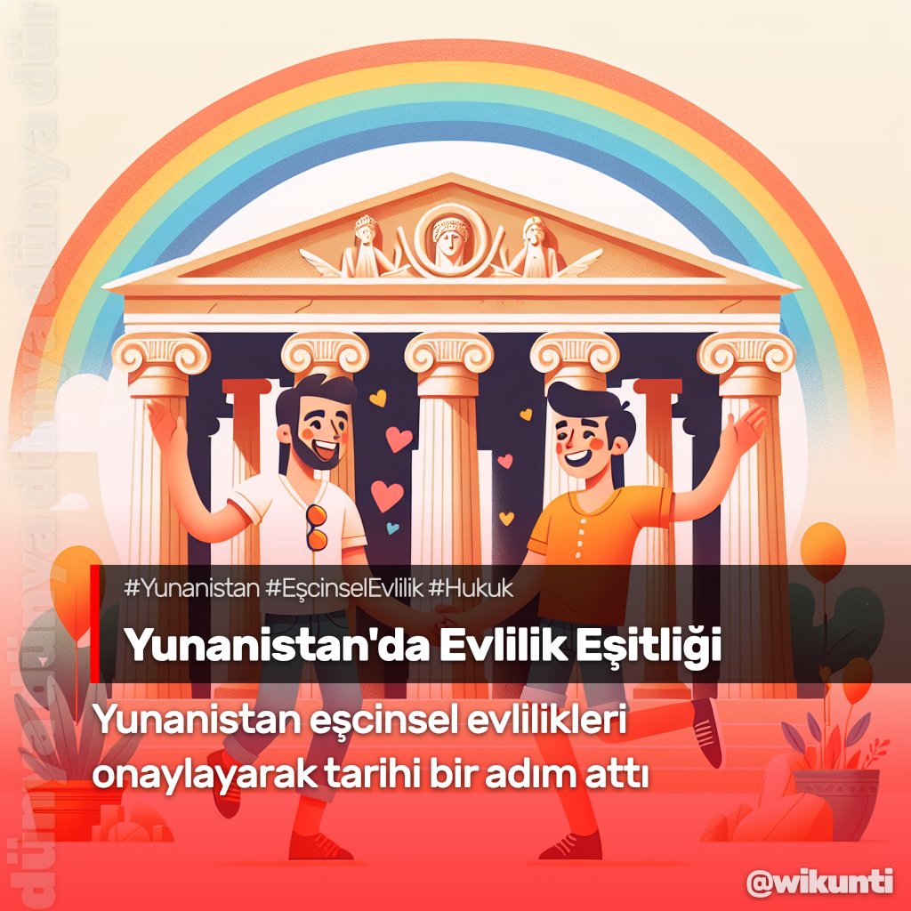 Yunanistan, eş cinsel çiftlerin evlenme hakkını tanıyarak Ortodoks Hıristiyan ülkeler arasında bir ilke imza attı. 🌈💒🇬🇷

#Yunanistan #EşcinselEvlilik #Hukuk