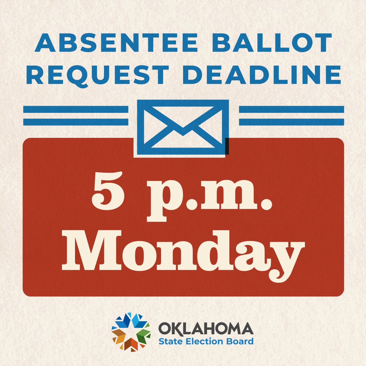 You still have plenty of time to request an absentee ballot for the March 5 Presidential Preferential Primary!

Request your absentee ballot using the OK Voter Portal: oklahoma.gov/elections/ovp.…. Applications must be received no later than 5 p.m., Monday, Feb. 19.