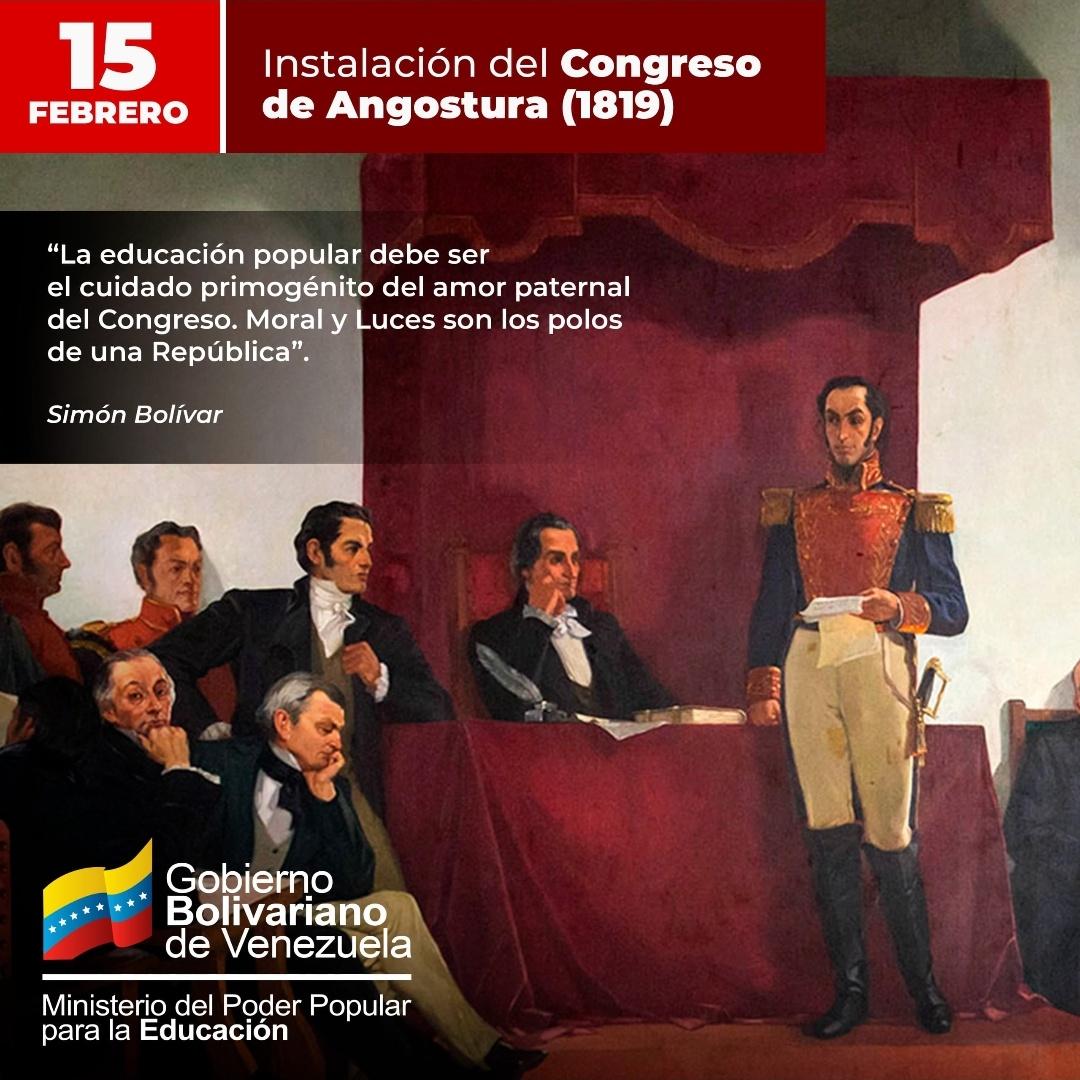 A 𝟮𝟬𝟱 de la Instalación del Congreso de Angostura, hoy rememoramos la histórica fecha y reivindicación del pensamiento político, moral, ético y social del Padre de la Patria y Libertador, Simón Bolívar.

<a href="/NicolasMaduro/">Nicolás Maduro</a> 
<a href="/MPPEDUCACION/">MPPEDUCACION</a>
