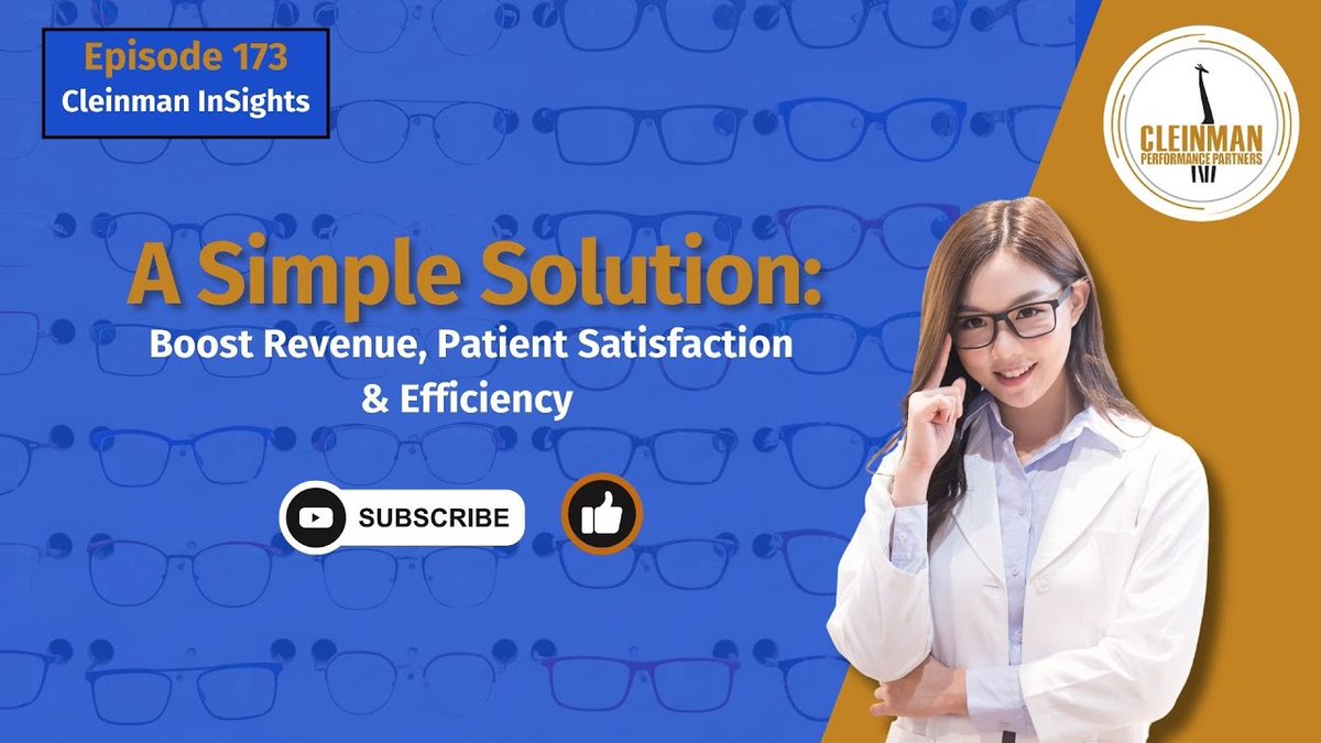 CleinmanPartner's tweet image. In this week’s Cleinman InSights video, Al Cleinman shares an experience with an optometry practice that demonstrates being too close to a problem to see the answer. Click to watch: hubs.la/Q02kXsdM0
#Cleinmaninsights #BetterPerspectiveBetterResults #EasySolution