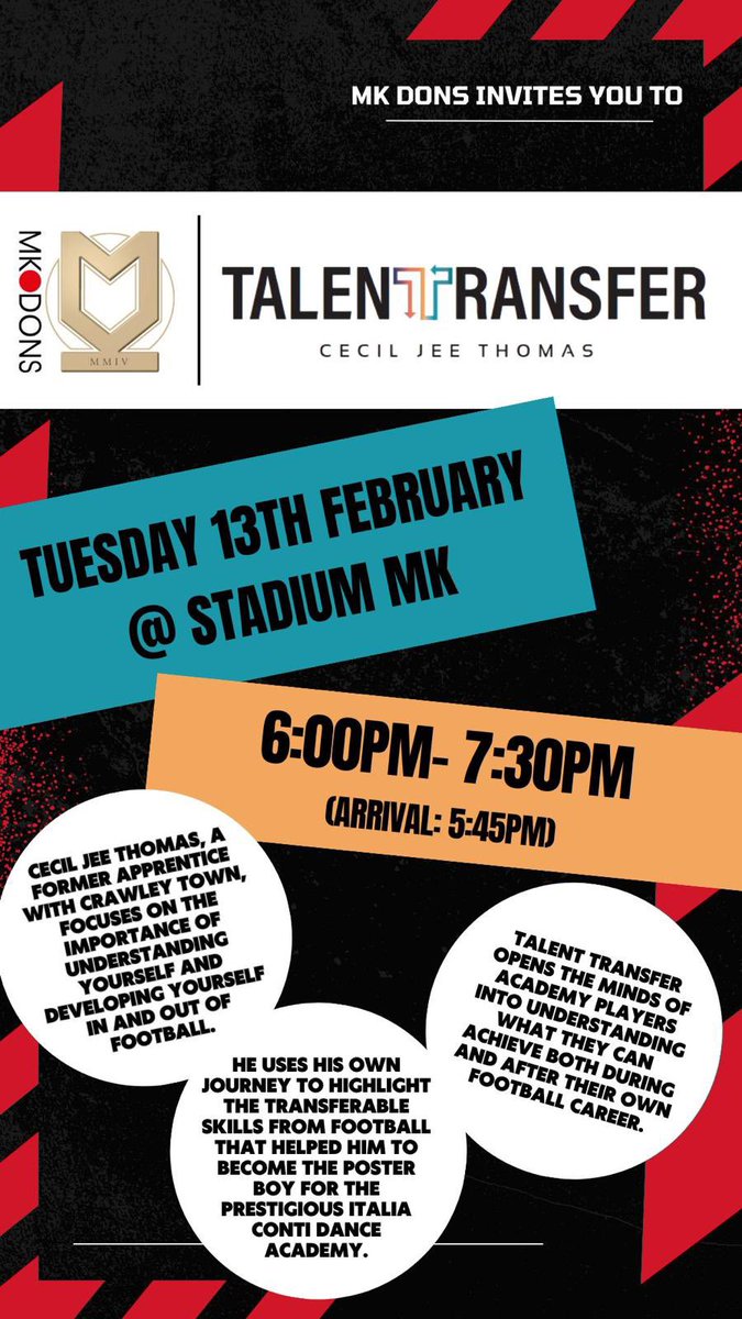 johnhalbitting's tweet photo. Tuesday evening saw @Cecil_jee come in to deliver to our u15-18s @MKDonsFC both parents & players were involved in a highly energetic & passionate workshop on Talent Transfer. Well done to Christian on your first big event at the club 👏🏼👏🏼 #PlayerCare #Dons #TalentTransfer 🧠🔁⚽️ https://t.co/wRIw4P1uv5