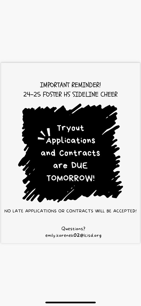 ⭐️DON’T FORGET - ALL APPLICATIONS AND CONTRACTS FOR THE 2024-2025 SIDELINE CHEER SQUAD ARE DUE TOMORROW! ⭐️