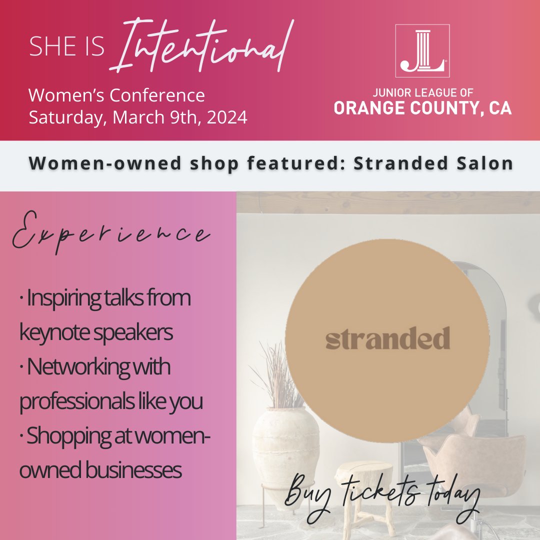 JuniorLeague_OC's tweet photo. 🌟 We're thrilled to welcome Stranded Salon as a vendor at the March 9th JLOCC She Is Intentional conference (link in bio for tickets)! 💇‍♀️ Stranded Salon offers top-notch hair care services and specializes in creating fabulous looks that empower and inspire.💫 https://t.co/j9W8qgqKg6
