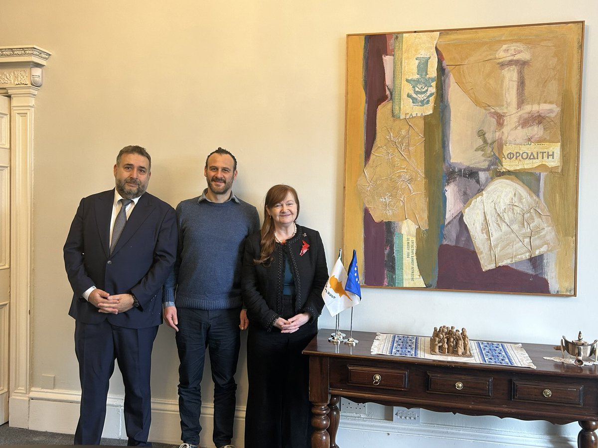 Prof. Christine Morris ( Professor Andrew A.David Archeology +History) & Dr. Giorgos Papantoniou , As. Prof  in Ancient Visual & Material Culture in the Trinity College Dublin Classics visited our Embassy today. Discussed Cypriot 🇨🇾 Archaeology in Ireland 🇮🇪 . #CulturalDiplomacy